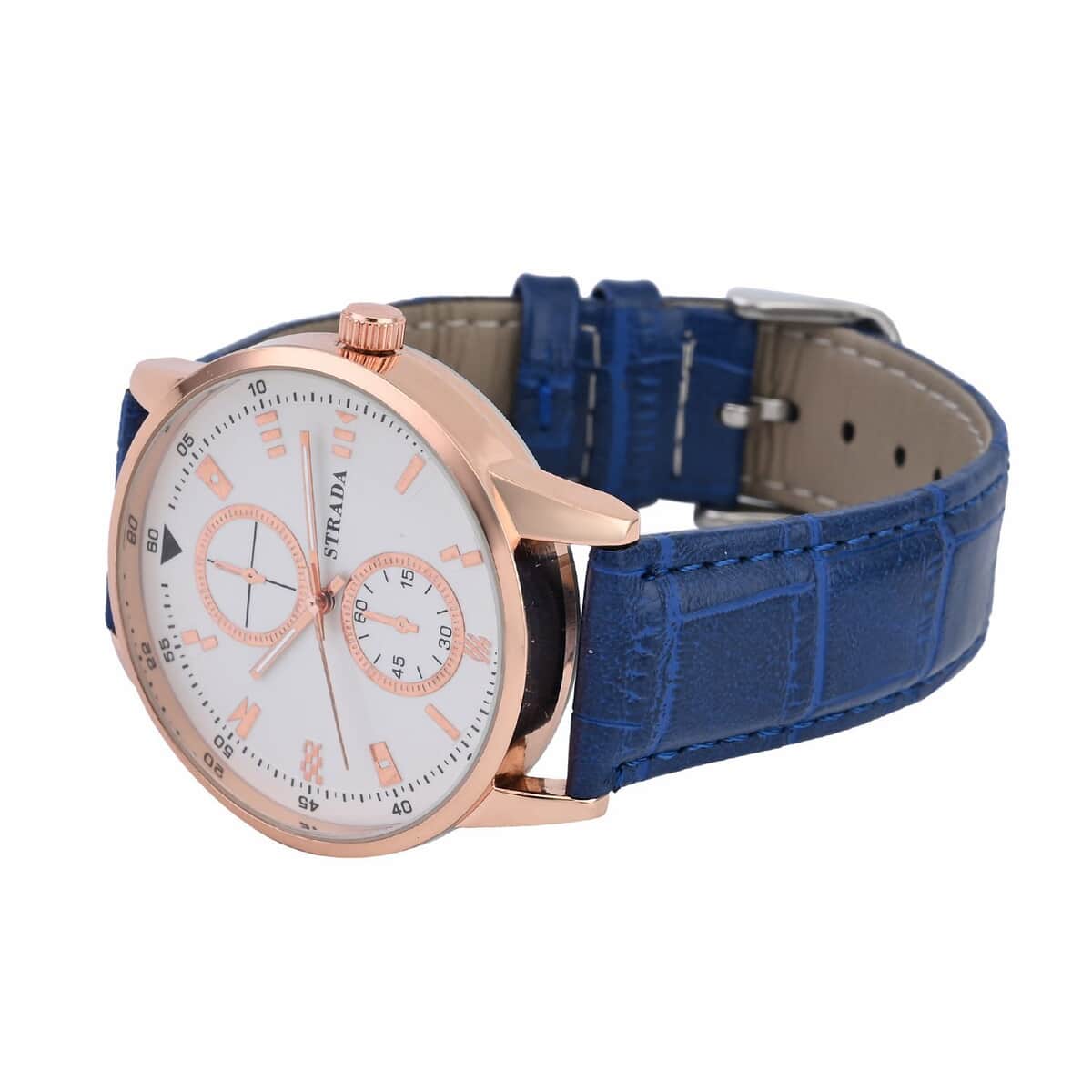 Strada Japanese Movement Watch in Rosetone with Blue Faux Leather Strap (40.65mm) (5.75-7.75 Inches) image number 4