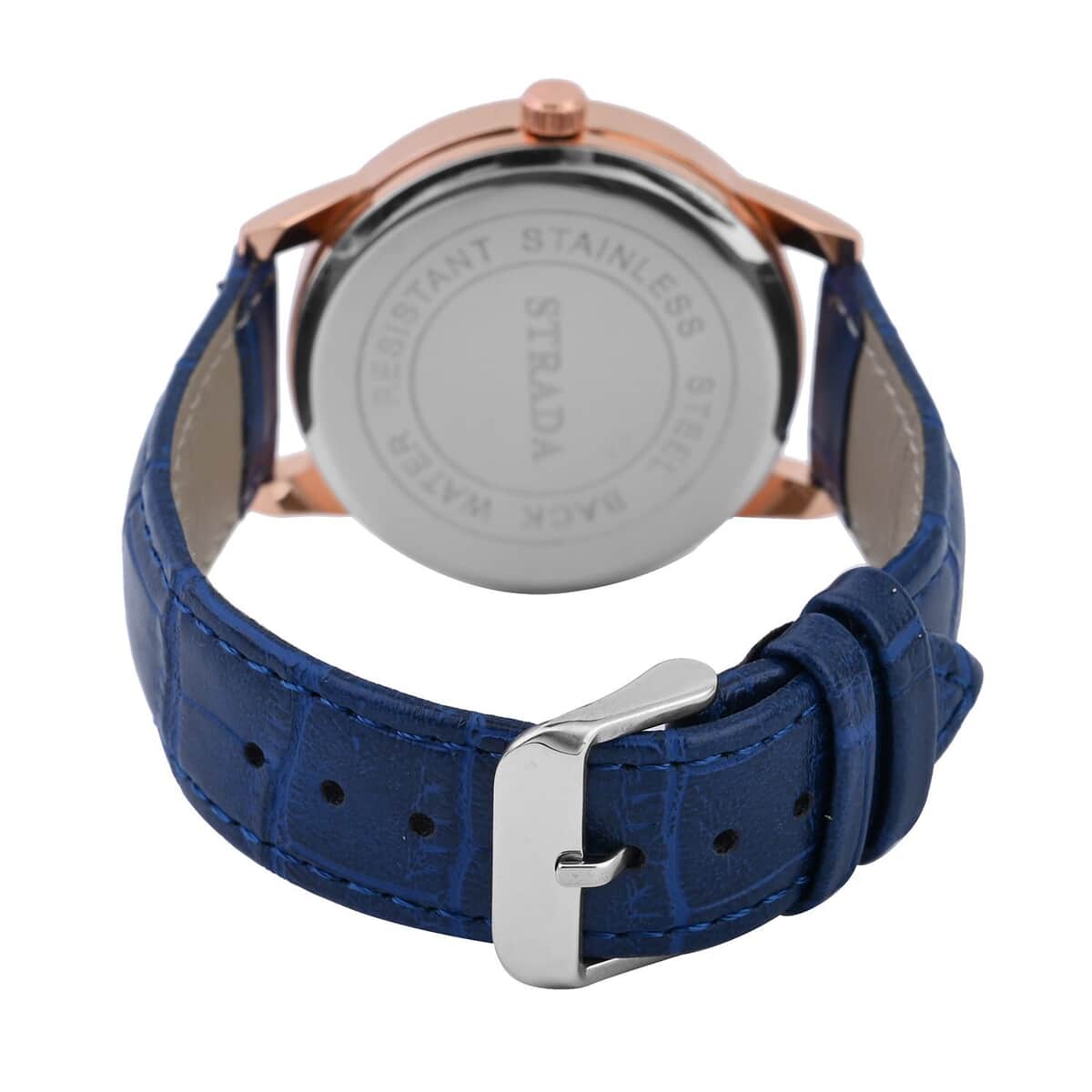 Strada Japanese Movement Watch in Rosetone with Blue Faux Leather Strap (40.65mm) (5.75-7.75 Inches) image number 5