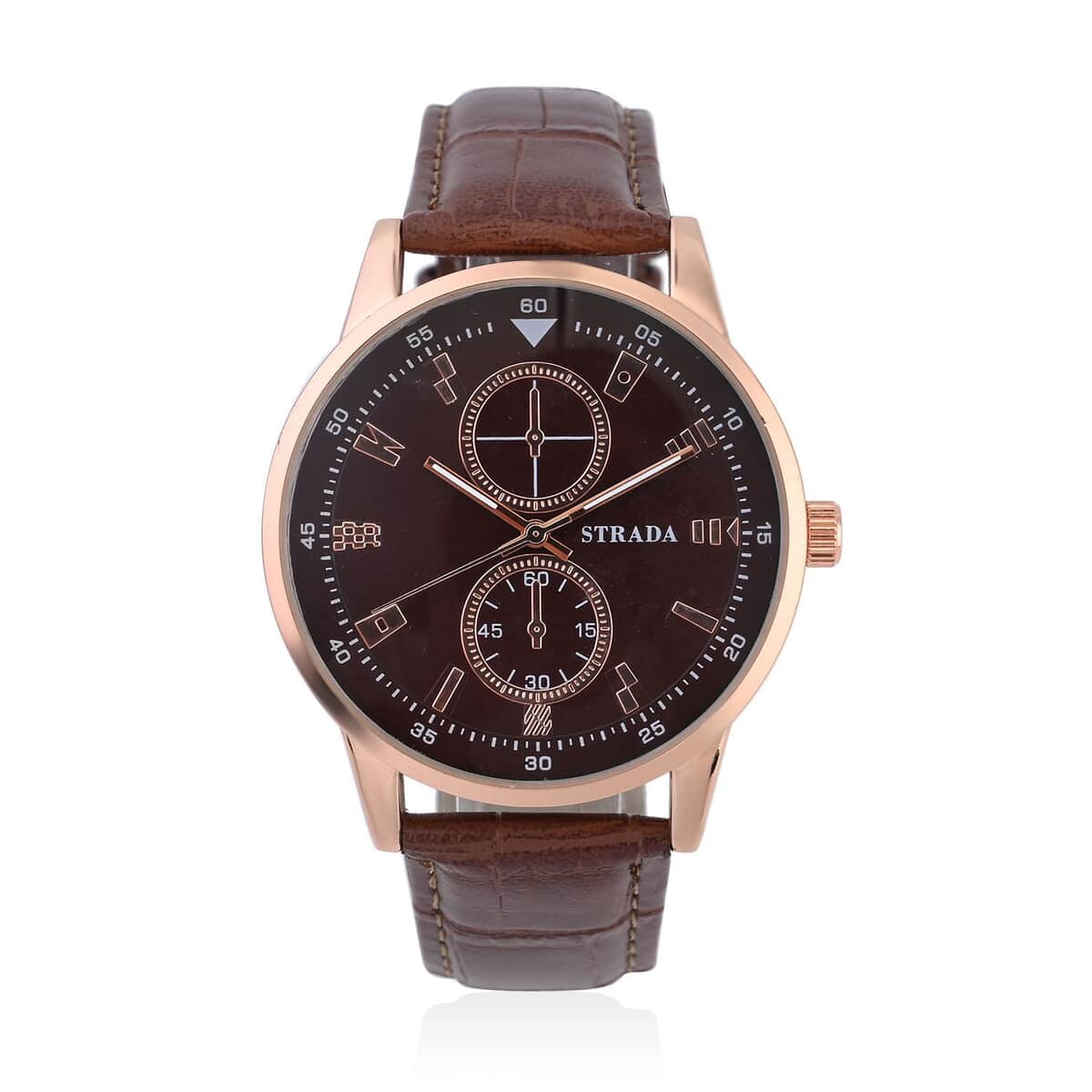 Strada Japanese Movement Watch in Rosetone with Brown Faux Leather Strap (40.65mm) (5.75-7.75 Inches) image number 0