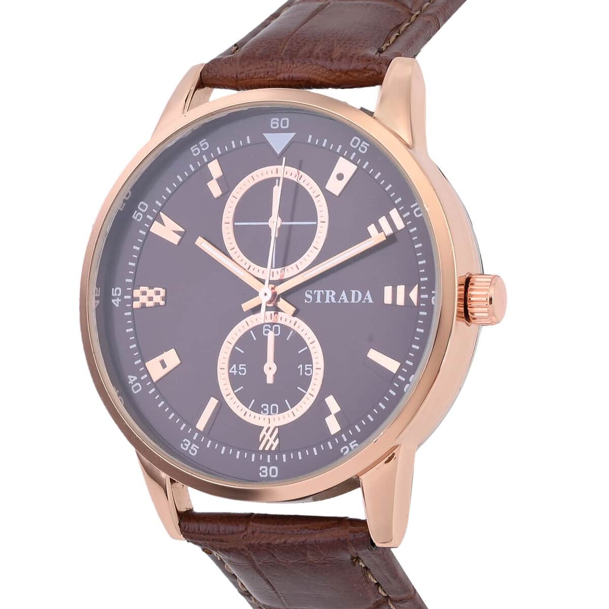 Strada Japanese Movement Watch in Rosetone with Brown Faux Leather Strap (40.65mm) (5.75-7.75 Inches) image number 3