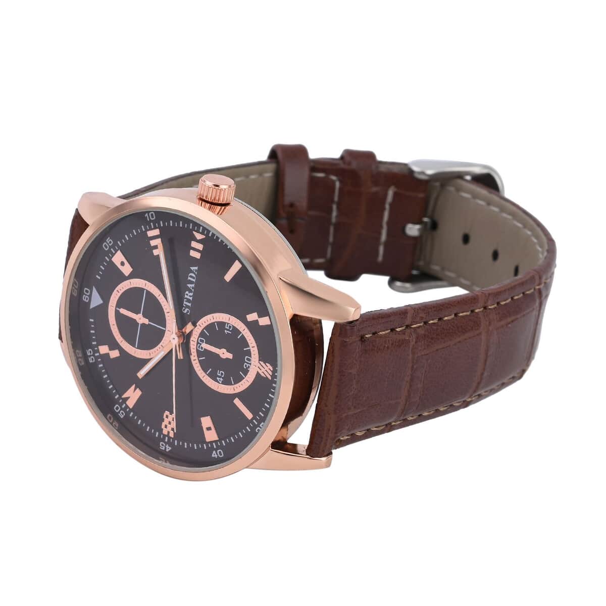 Strada Japanese Movement Watch in Rosetone with Brown Faux Leather Strap (40.65mm) (5.75-7.75 Inches) image number 4