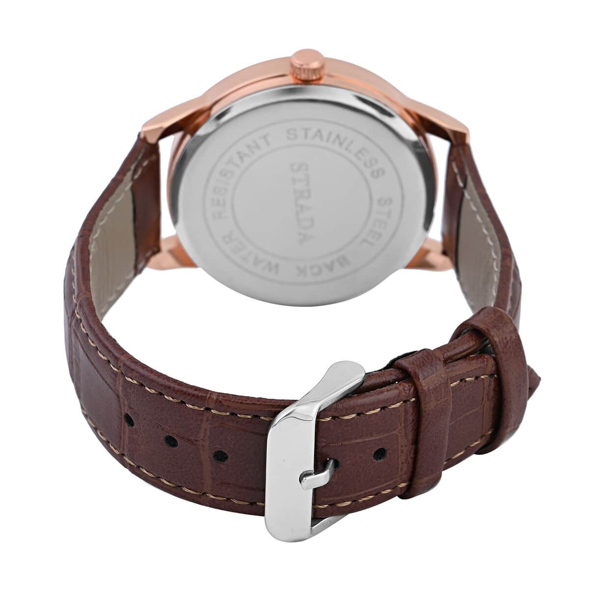 Strada Japanese Movement Watch in Rosetone with Brown Faux Leather Strap (40.65mm) (5.75-7.75 Inches) image number 5