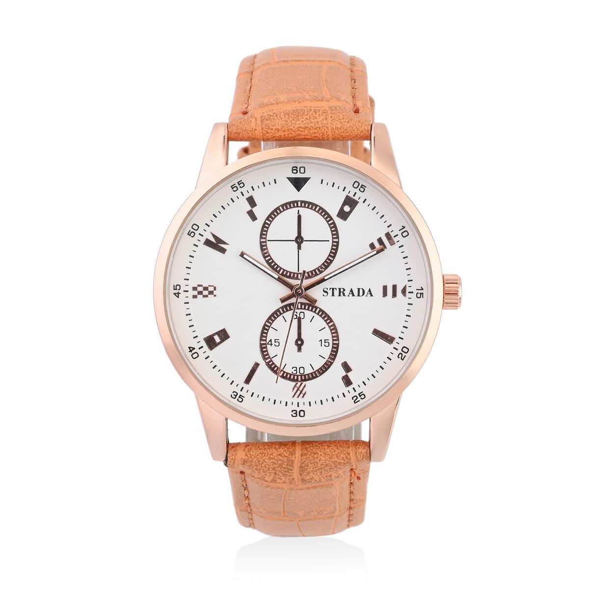 Strada Japanese Movement Watch in Rosetone with Orange Faux Leather Strap (40.65mm) (5.75-7.75 Inches) image number 0