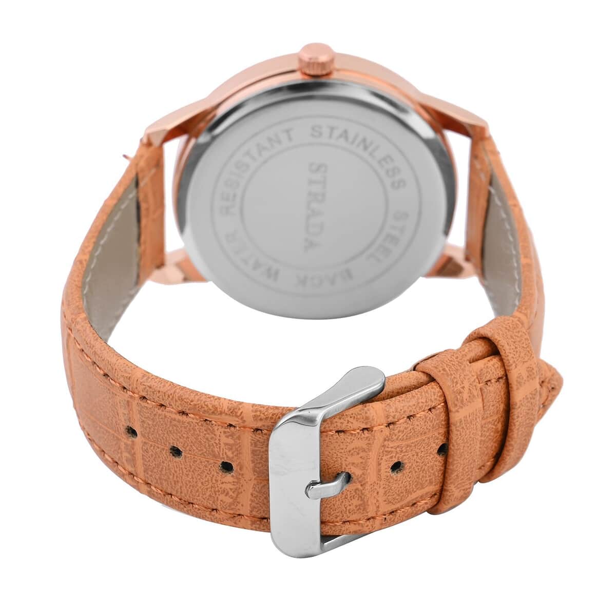 Strada Japanese Movement Watch in Rosetone with Orange Faux Leather Strap (40.65mm) (5.75-7.75 Inches) image number 5