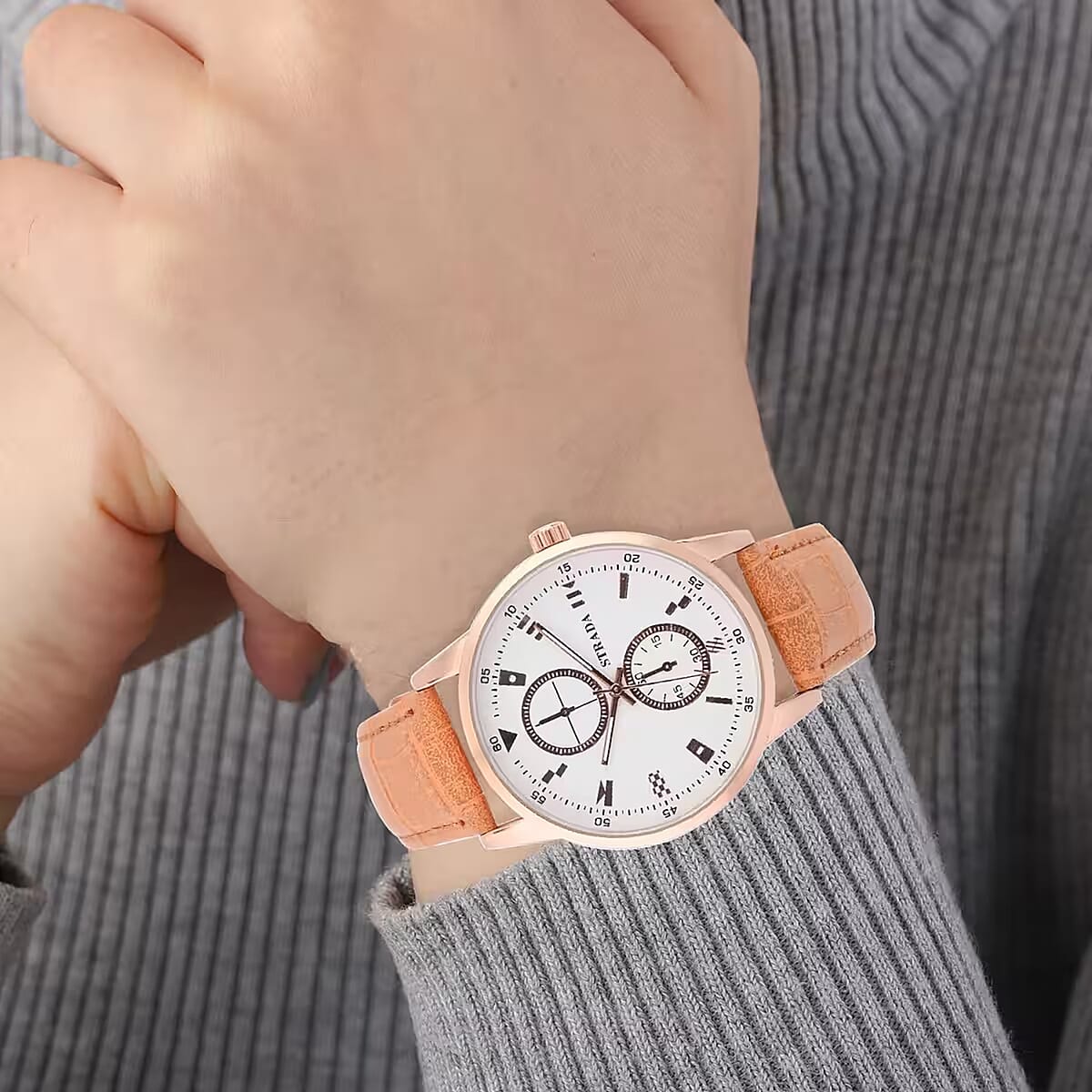 Strada Japanese Movement Watch in Rosetone with Orange Faux Leather Strap (40.65mm) (5.75-7.75 Inches) image number 7