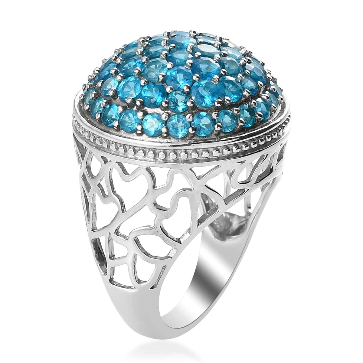 Malgache Neon Apatite Cluster Ring in Platinum Over Sterling Silver (Size 6.0) 3.60 ctw image number 3