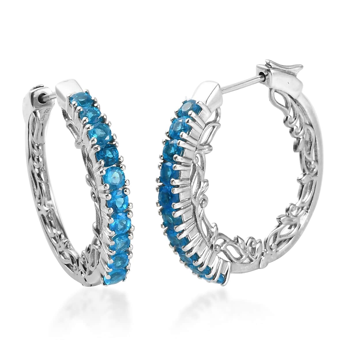 Malgache Neon Apatite Hoop Earrings in Platinum Over Sterling Silver 9 Grams 2.40 ctw image number 0