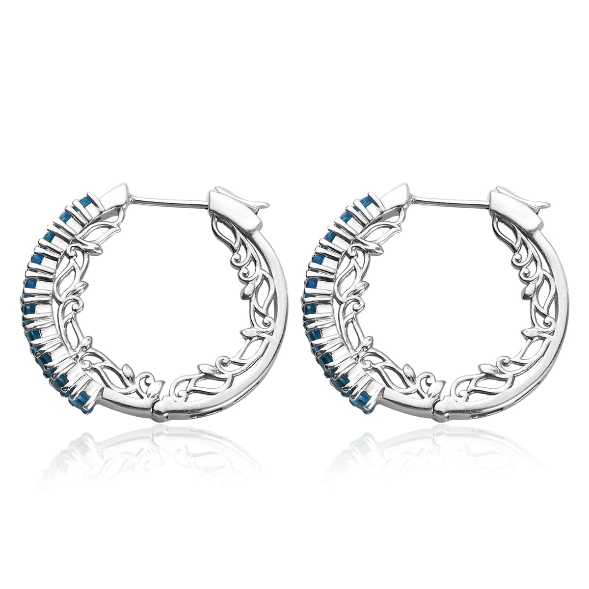 Malgache Neon Apatite Hoop Earrings in Platinum Over Sterling Silver 9 Grams 2.40 ctw image number 3