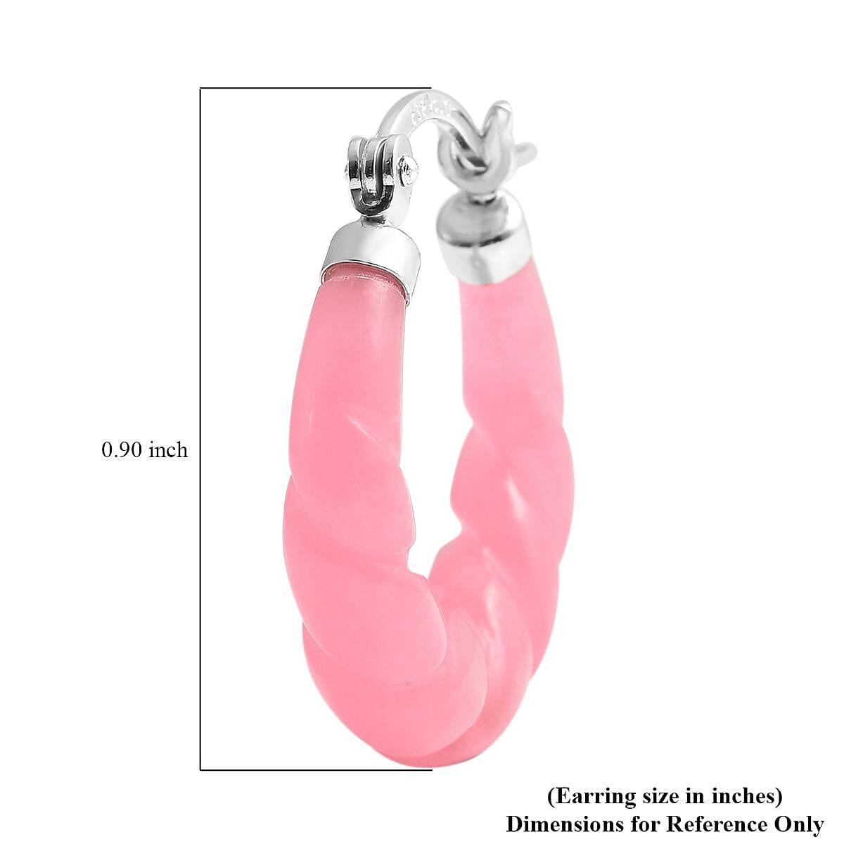 Pink Jade (D) Carved  Hoop Earrings in Rhodium Over Sterling Silver| Twisted Rope Pattern| Silver Hoops  17.50 ctw image number 4