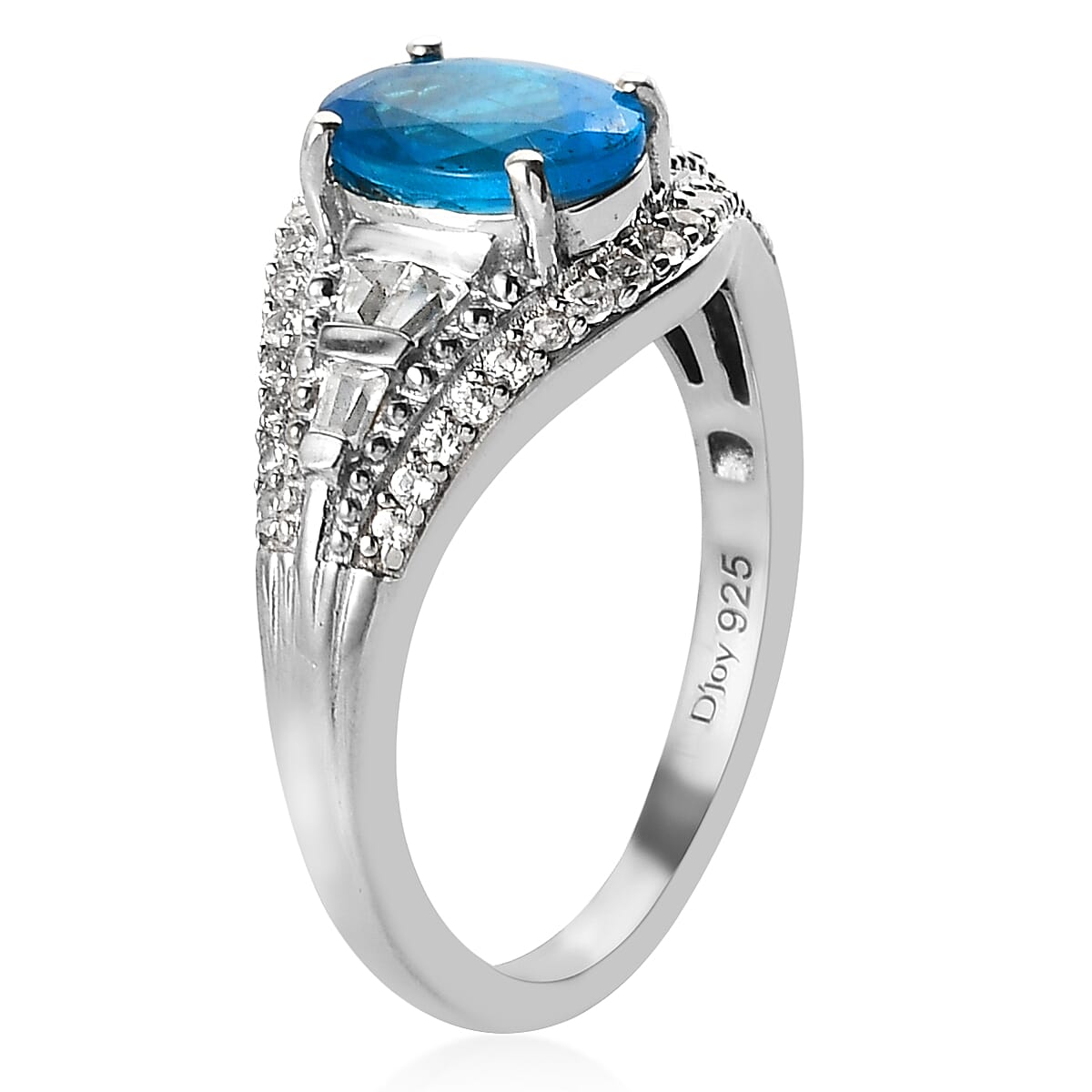 Malgache Neon Apatite and Natural White Zircon Ring in Platinum Over Sterling Silver (Size 10.0) 1.75 ctw