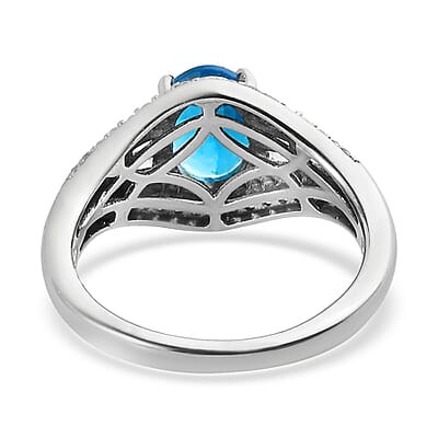 Malgache Neon Apatite and Natural White Zircon Ring in Platinum Over Sterling Silver (Size 10.0) 1.75 ctw
