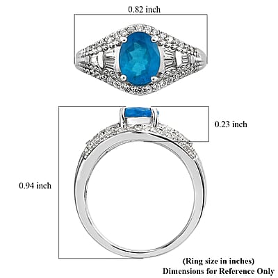 Malgache Neon Apatite and Natural White Zircon Ring in Platinum Over Sterling Silver (Size 10.0) 1.75 ctw
