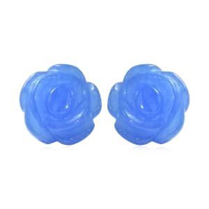 Blue Jade (D) Carved Rose Stud Earrings in Rhodium Over Sterling Silver 23.50 ctw