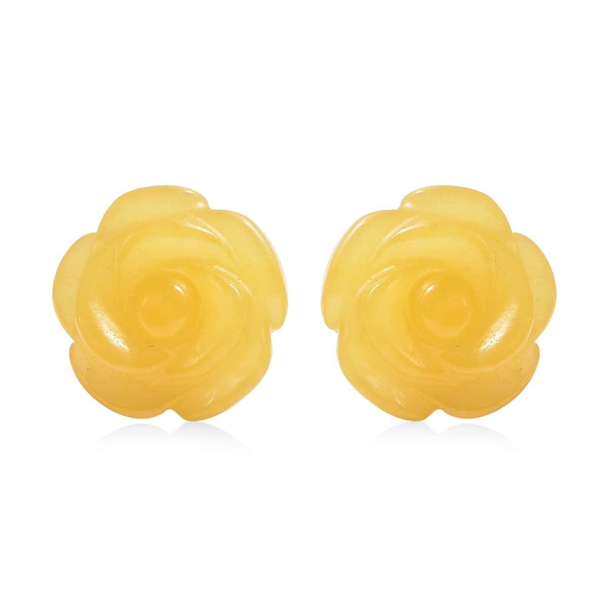 Honey Jade (D) Carved Rose Stud Earrings in Rhodium Over Sterling Silver 22.50 ctw image number 0