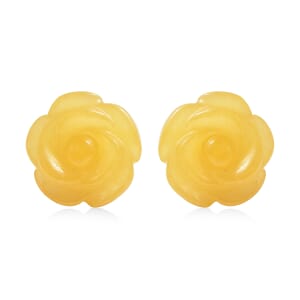 Honey Jade (D) Carved Rose Stud Earrings in Rhodium Over Sterling Silver 22.50 ctw