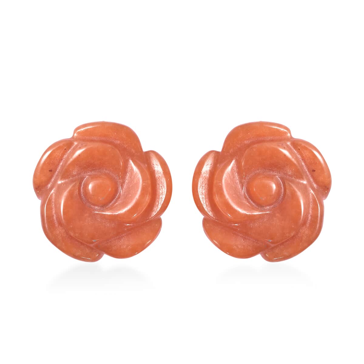 Red Jade (D) Carved Rose Stud Earrings in Rhodium Over Sterling Silver 22.00 ctw image number 0