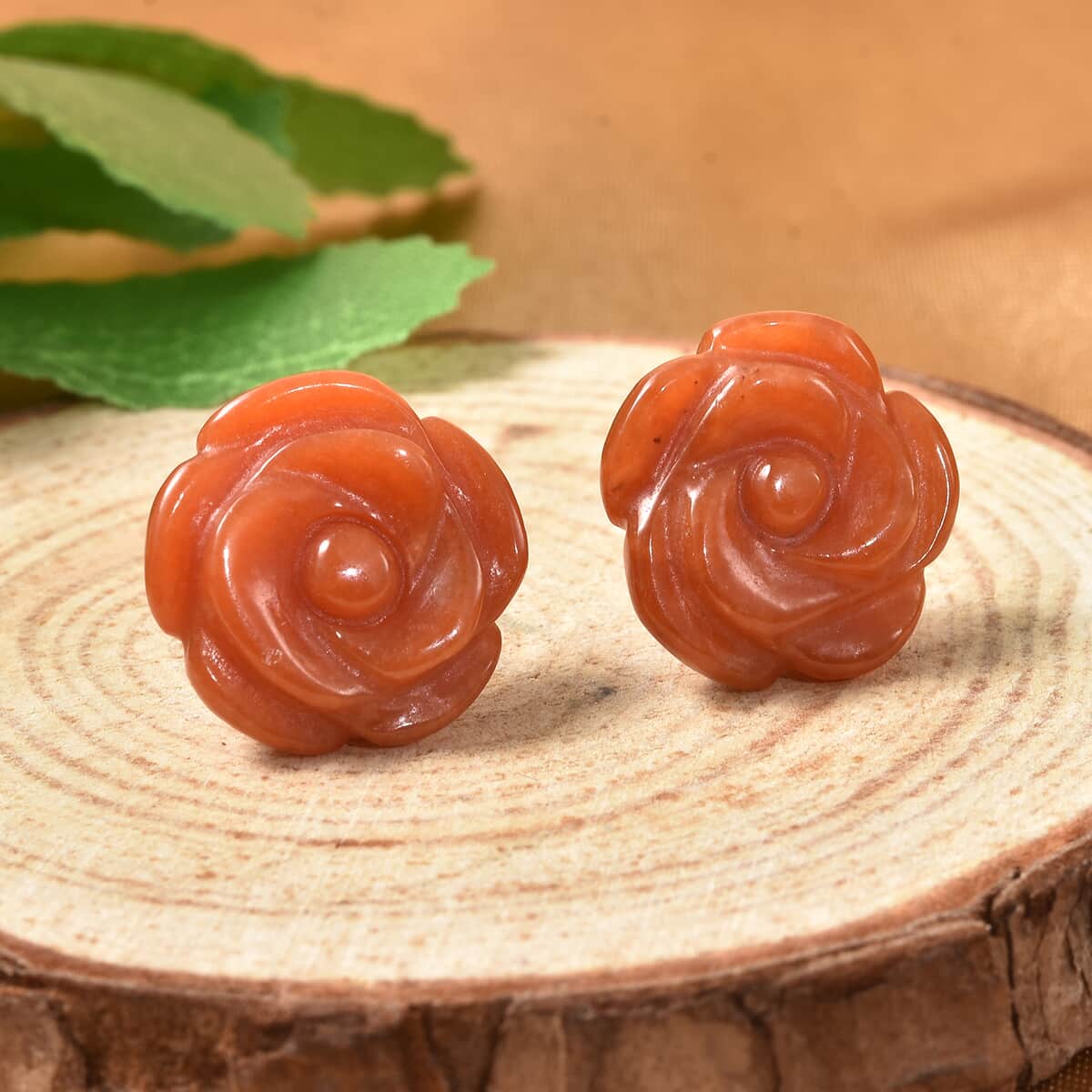 Red Jade (D) Carved Rose Stud Earrings in Rhodium Over Sterling Silver 22.00 ctw image number 1