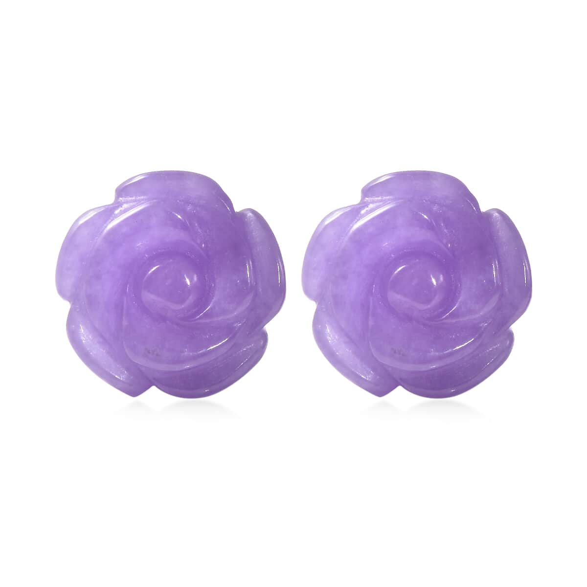 Purple Jade (D) Carved Rose Stud Earrings in Rhodium Over Sterling Silver 23.50 ctw image number 0