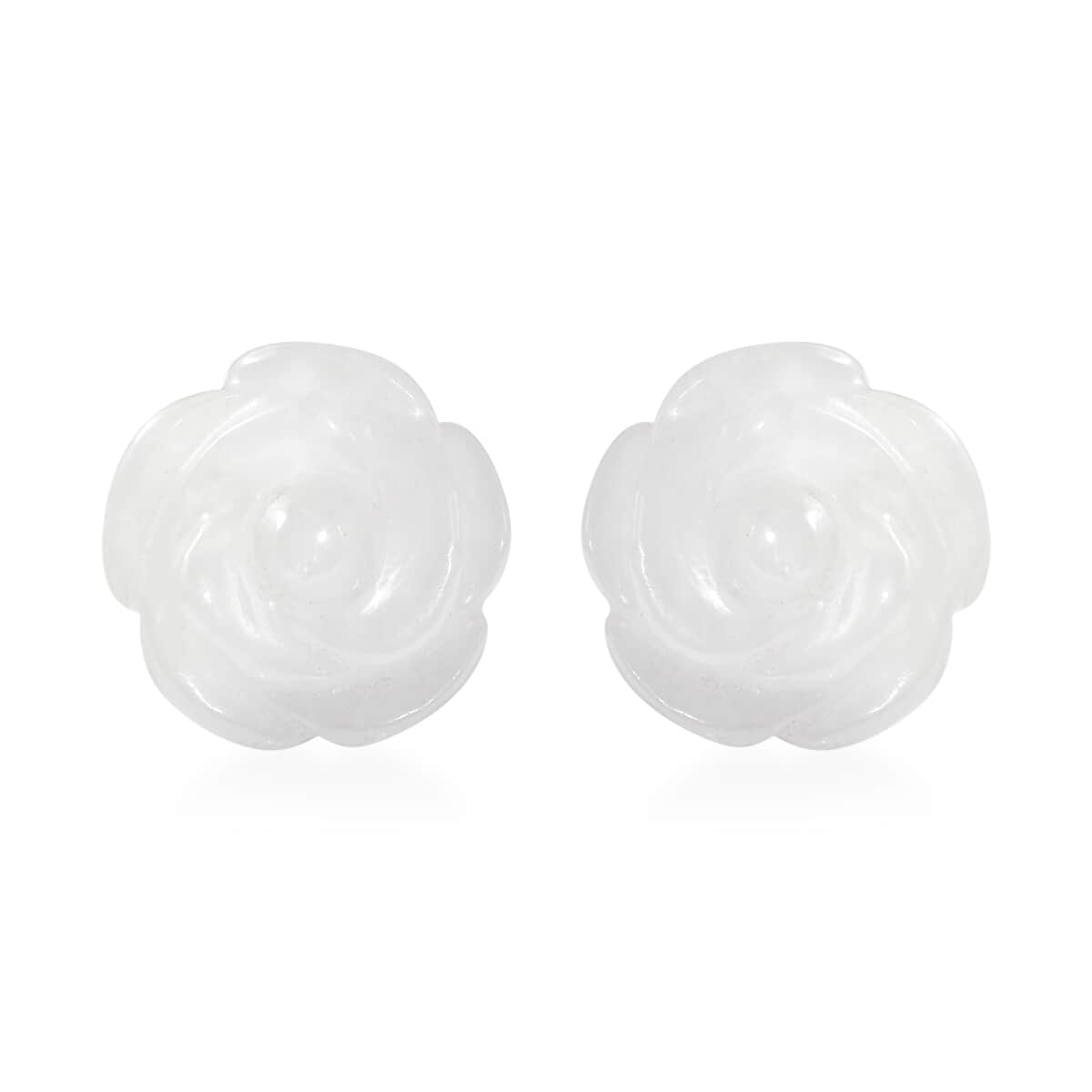 Natural Jade 22.50 ctw Carved Rose Stud Earrings in Rhodium Over Sterling Silver image number 0