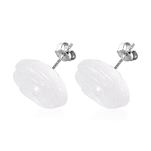 D'Joy Natural Jade 22.50 ctw Carved Rose Stud Earrings in Rhodium Over Sterling Silver