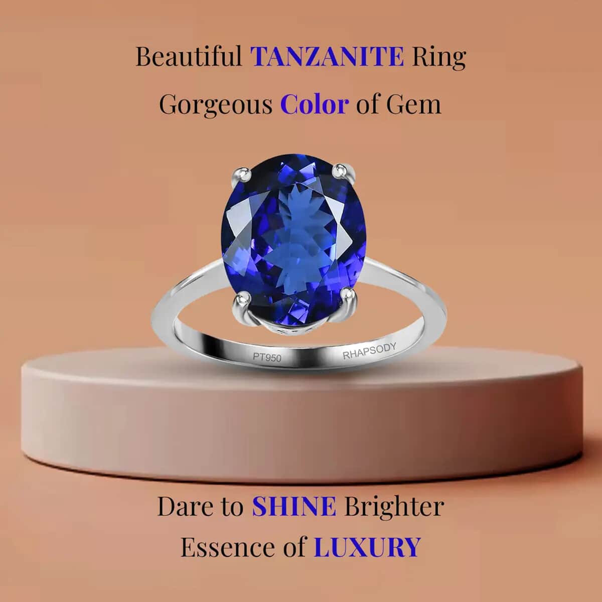 Rhapsody 950 Platinum AAAA Tanzanite Solitaire Ring (Size 10.0) 5 Grams 5.00 ctw image number 3
