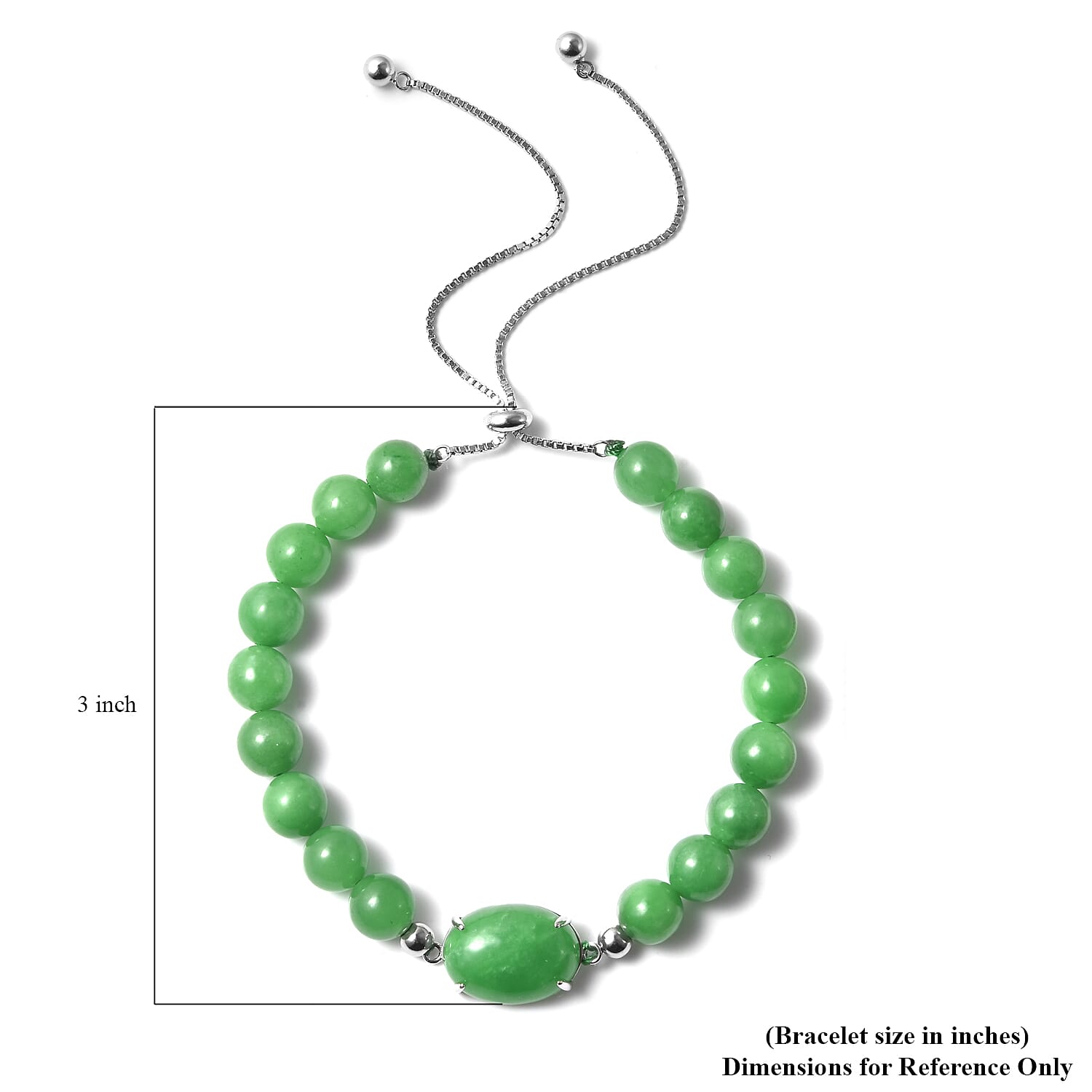 Green Jade Beaded Bolo Bracelet in Rhodium Over Sterling Silver 83.50 ctw