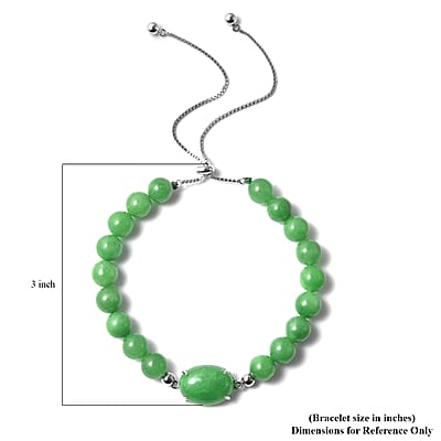 Green Jade Beaded Bolo Bracelet in Rhodium Over Sterling Silver 83.50 ctw