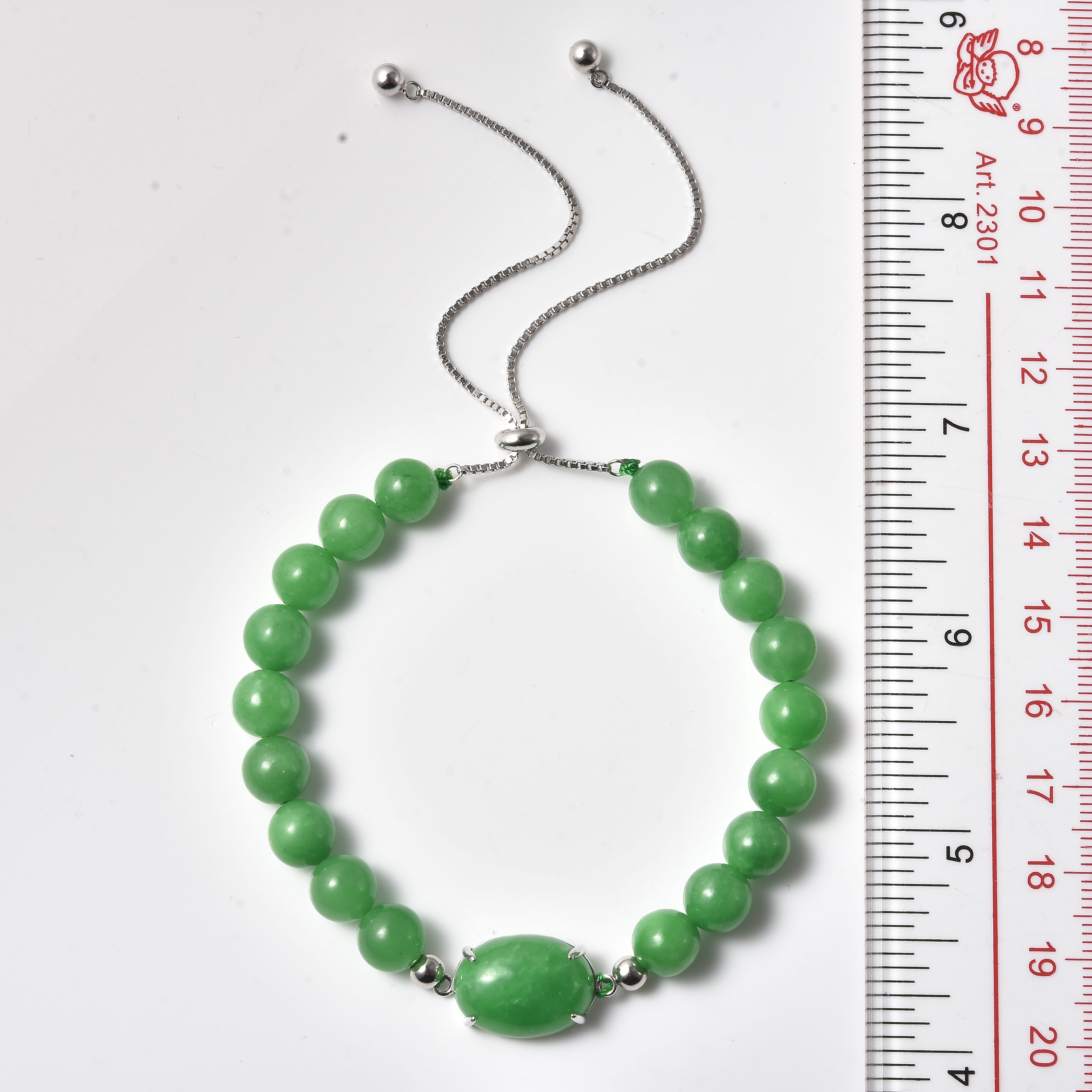 Green Jade Beaded Bolo Bracelet in Rhodium Over Sterling Silver 83.50 ctw