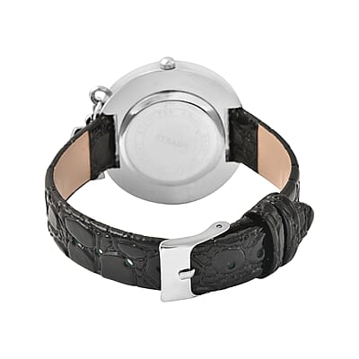 STRADA Austrian Crystal Japanese Movement Triple Halo Watch with Initial A Charm and Black Faux Leather Strap | Women's Designer Watch | Analog Luxury Wristwatch