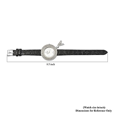 STRADA Austrian Crystal Japanese Movement Triple Halo Watch with Initial A Charm and Black Faux Leather Strap | Women's Designer Watch | Analog Luxury Wristwatch