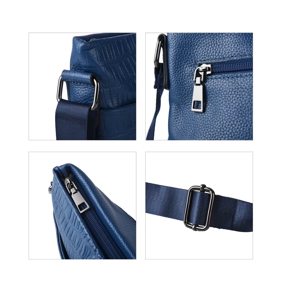 Men's Collection Navy Genuine Leather Crocodile Skin Pattern Middle Size Crossbody Bag with Shoulder Strap image number 2