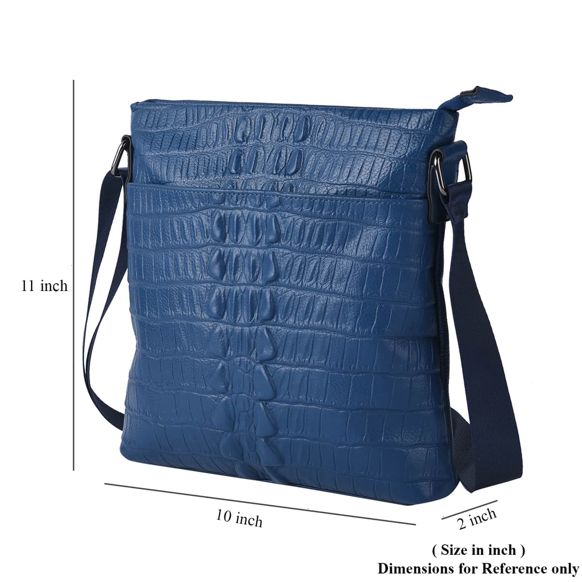 Men's Collection Navy Genuine Leather Crocodile Skin Pattern Middle Size Crossbody Bag with Shoulder Strap image number 4