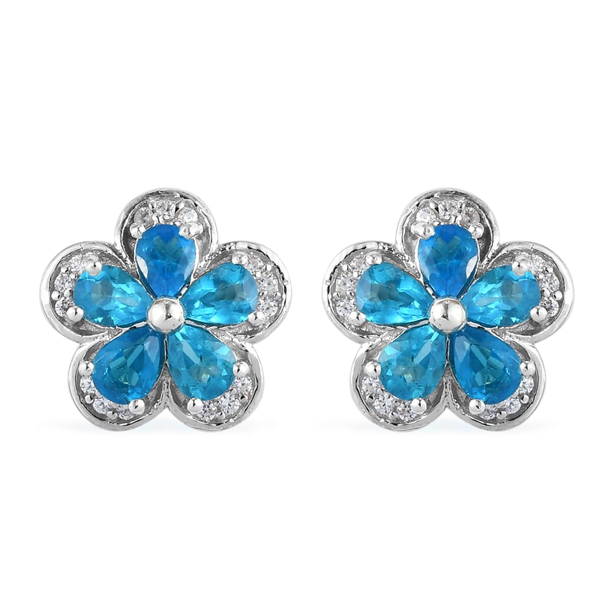 Malgache Neon Apatite and Natural White Zircon Earrings in Platinum Over Sterling Silver 1.80 ctw image number 0