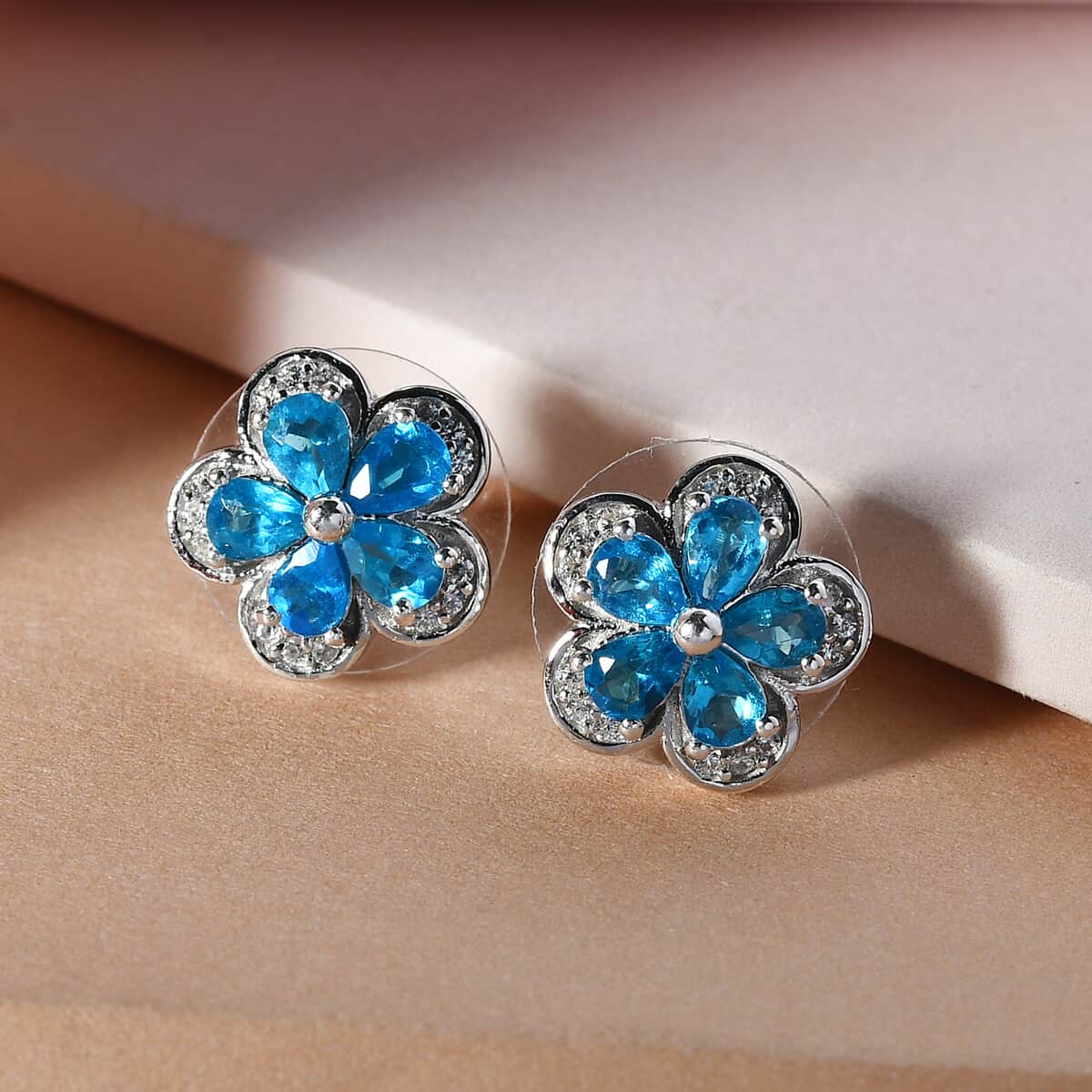 Malgache Neon Apatite and Natural White Zircon Earrings in Platinum Over Sterling Silver 1.80 ctw image number 1