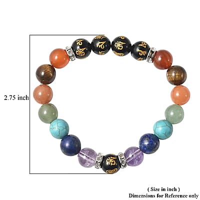 Multi Gemstone Beaded Seven Chakra Feng Shui Stretch Bracelet in Silvertone 139.00 ctw