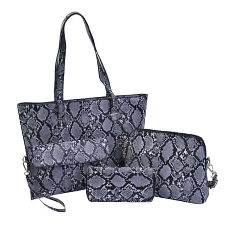 Passage Black Snake Skin Pattern Faux Leather Tote Bag Crossbody Bag, Clutch Bag and Wallet image number 0
