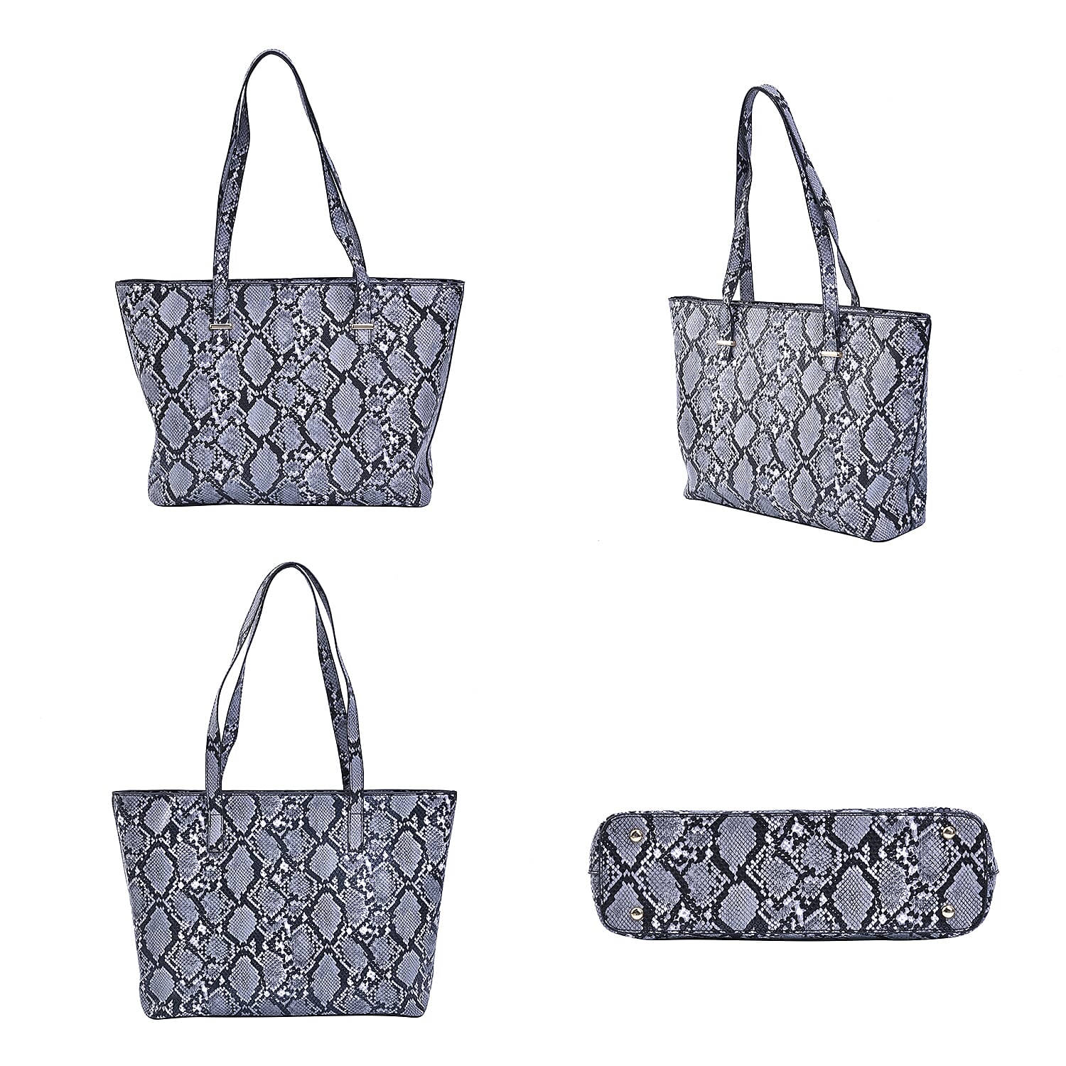 Passage Black Snake Skin Pattern Faux Leather Tote Bag Crossbody Bag, Clutch Bag and Wallet