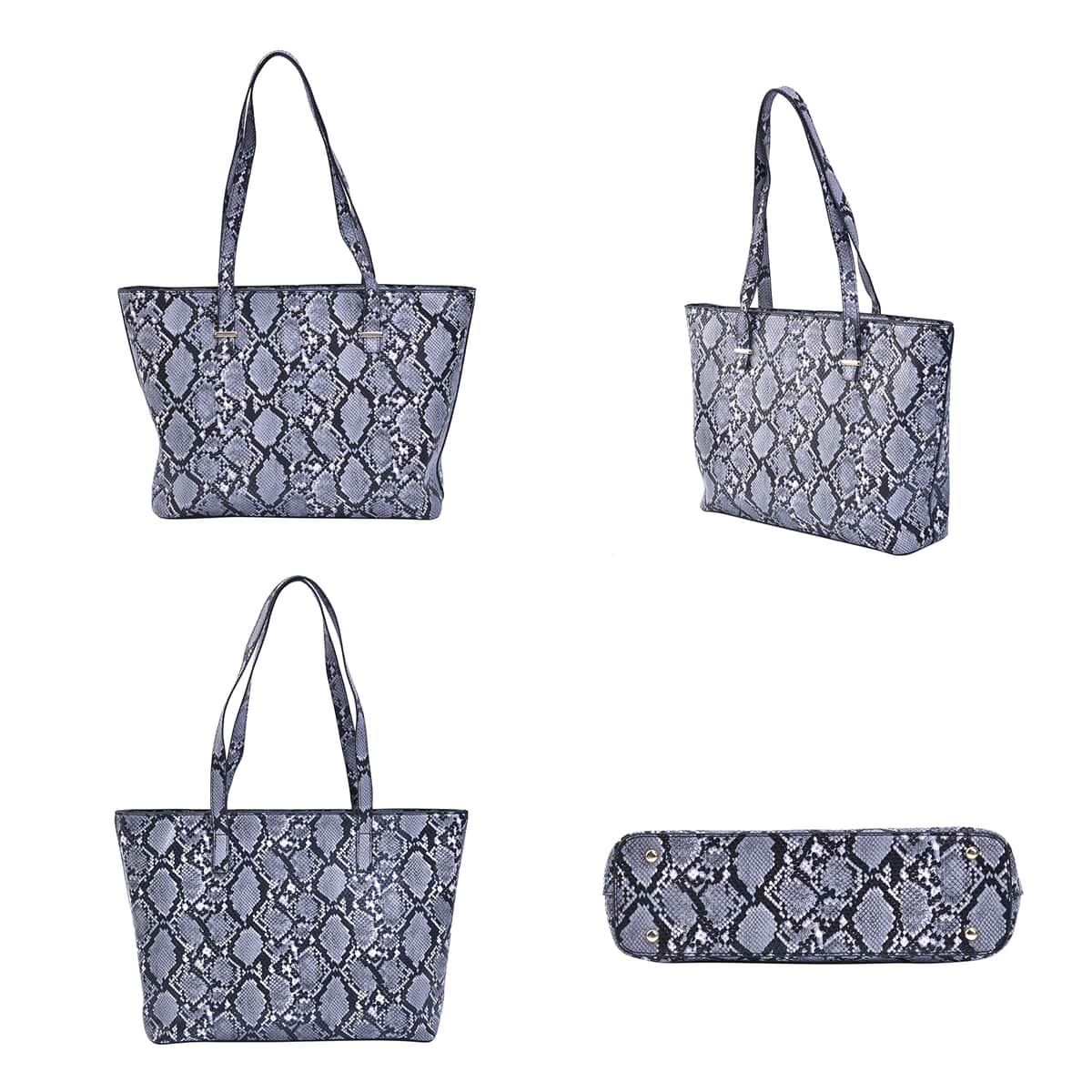 PASSAGE Black Snake Skin Pattern Faux Leather Totebag (13"x4"x10.5"), Crossbody Bag (10.24"x3.15"x7.5"), Clutch Bag (9.84"x6.3") and Wallet (7.87"x4") image number 2