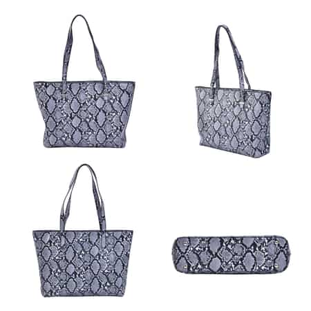 Passage Black Snake Skin Pattern Faux Leather Tote Bag Crossbody Bag, Clutch Bag and Wallet image number 2