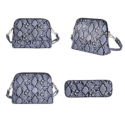 Passage Black Snake Skin Pattern Faux Leather Tote Bag Crossbody Bag, Clutch Bag and Wallet
