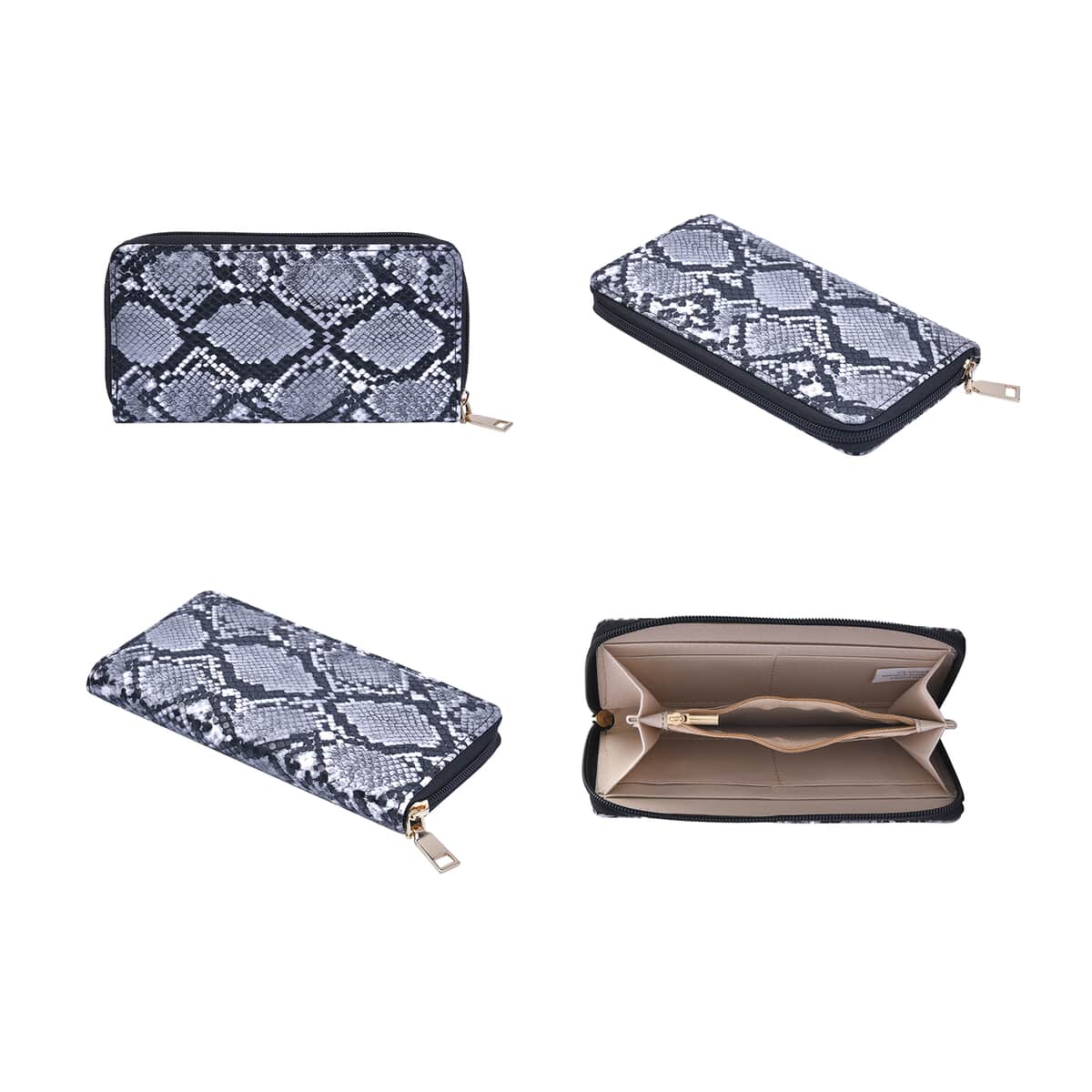 PASSAGE Black Snake Skin Pattern Faux Leather Totebag (13"x4"x10.5"), Crossbody Bag (10.24"x3.15"x7.5"), Clutch Bag (9.84"x6.3") and Wallet (7.87"x4") image number 5