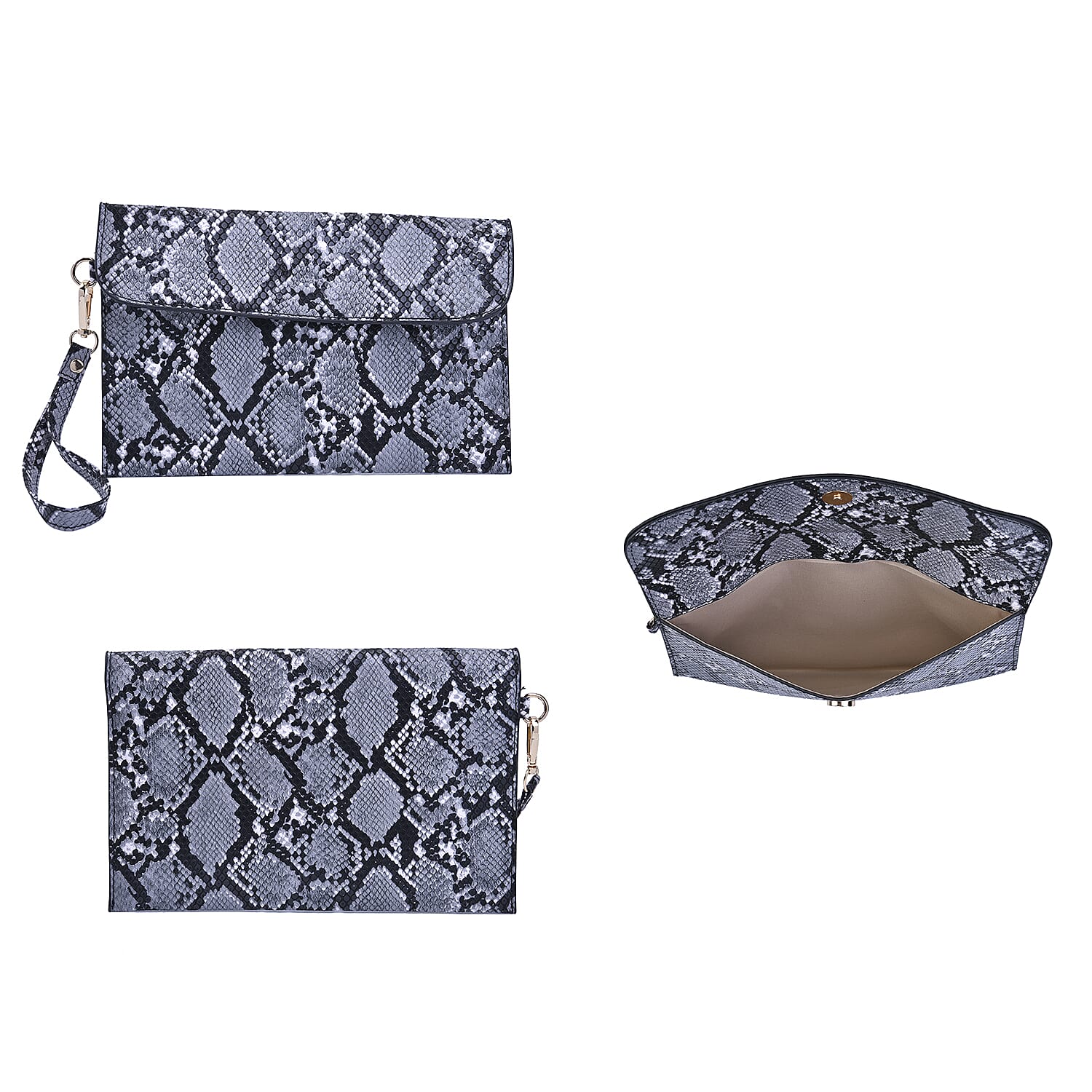 Passage Black Snake Skin Pattern Faux Leather Tote Bag Crossbody Bag, Clutch Bag and Wallet