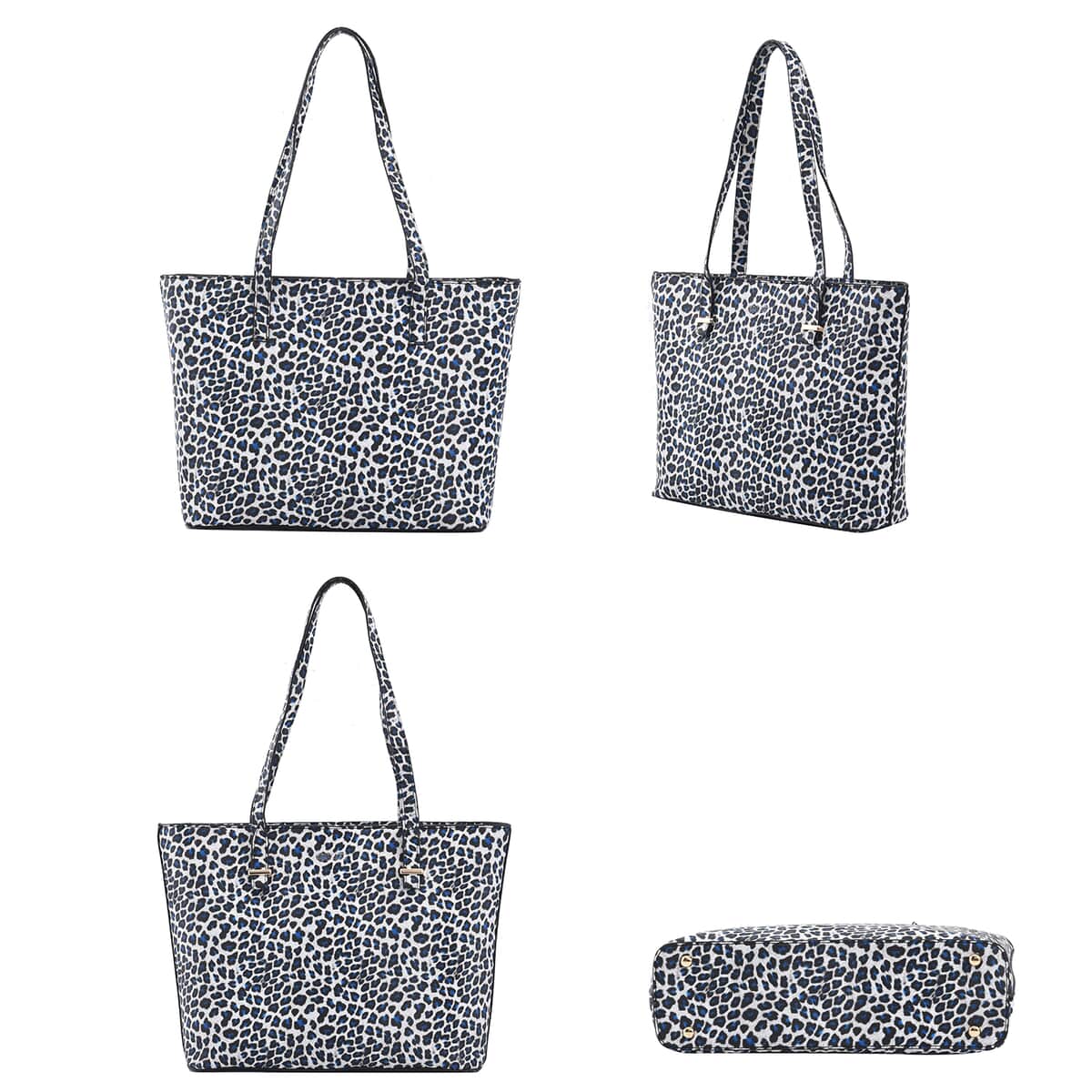 Passage White, Black and Blue Leopard Pattern Faux Leather Tote Bag Crossbody Bag, Clutch Bag and Wallet image number 2