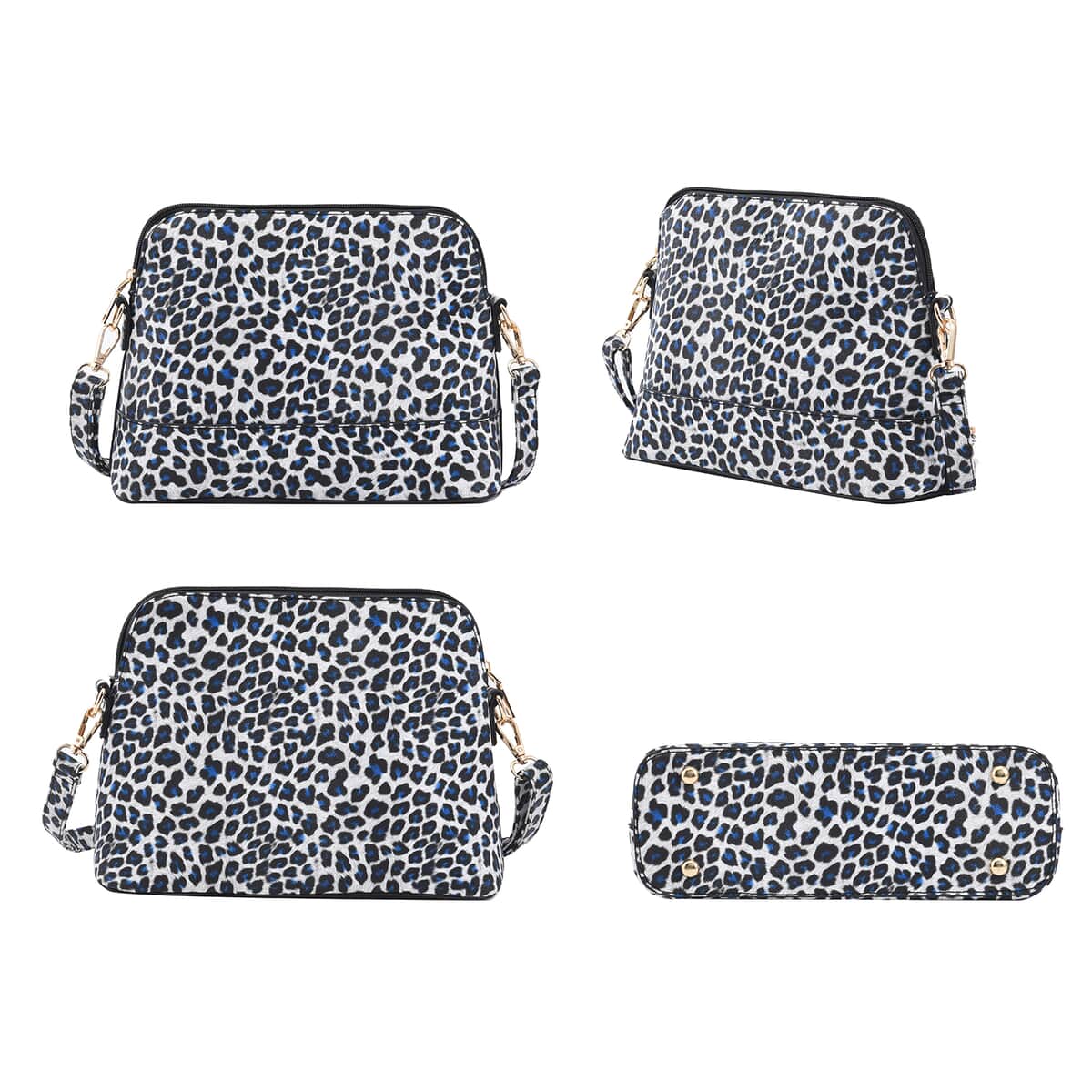 Passage White, Black and Blue Leopard Pattern Faux Leather Tote Bag Crossbody Bag, Clutch Bag and Wallet image number 4