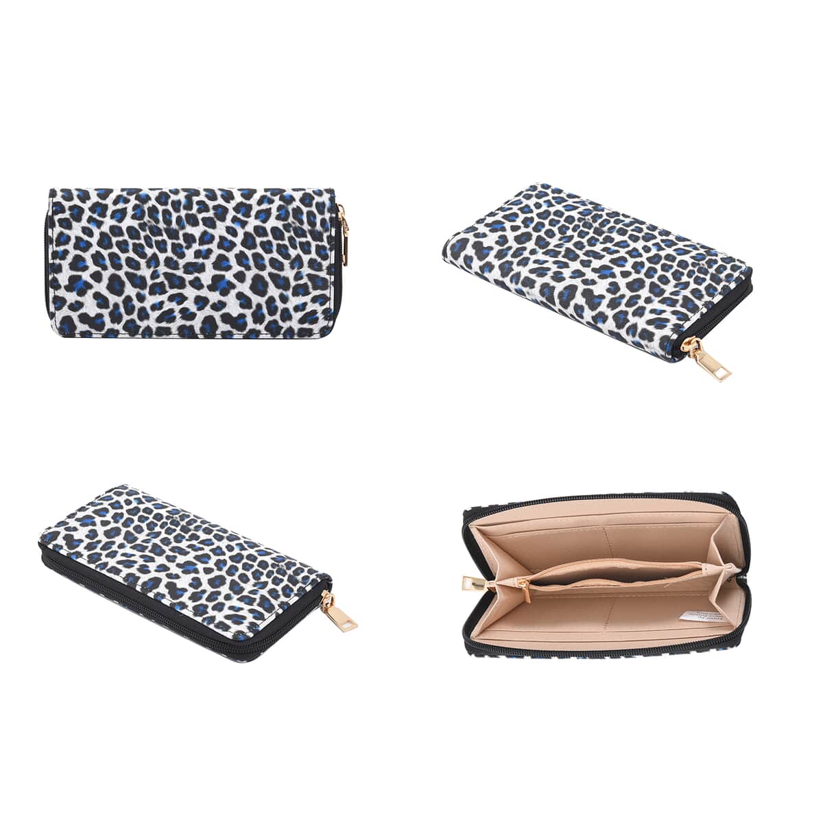 Passage White, Black and Blue Leopard Pattern Faux Leather Tote Bag Crossbody Bag, Clutch Bag and Wallet image number 5