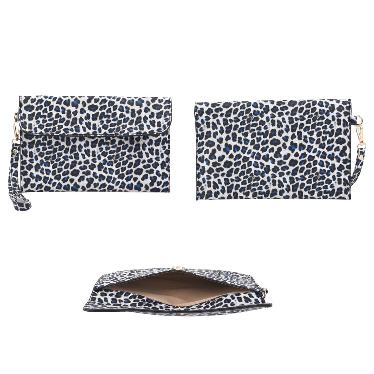 Passage White, Black and Blue Leopard Pattern Faux Leather Tote Bag Crossbody Bag, Clutch Bag and Wallet image number 6