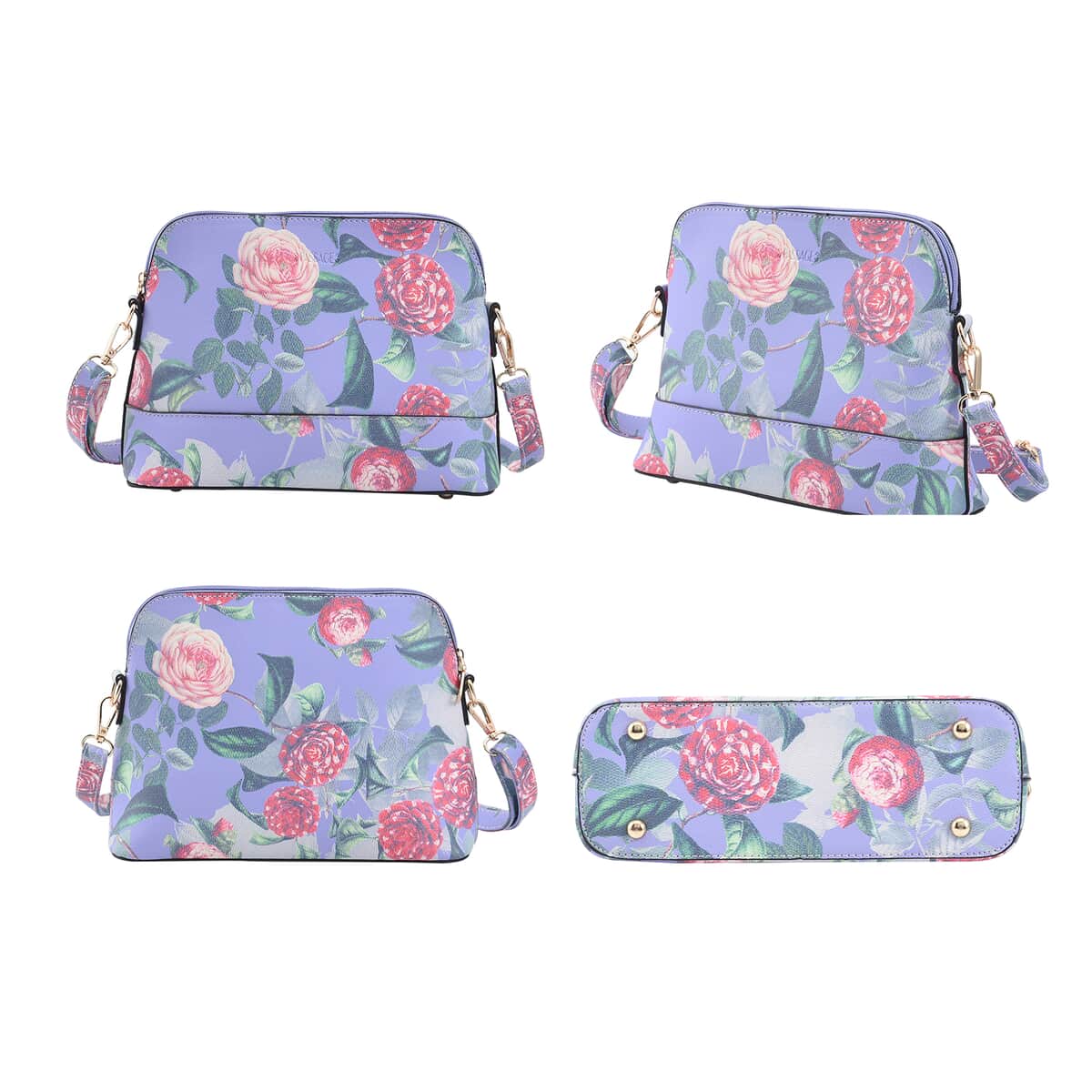 Passage Purple Flower Pattern Faux Leather Tote Bag Crossbody Bag, Clutch Bag and Wallet image number 4