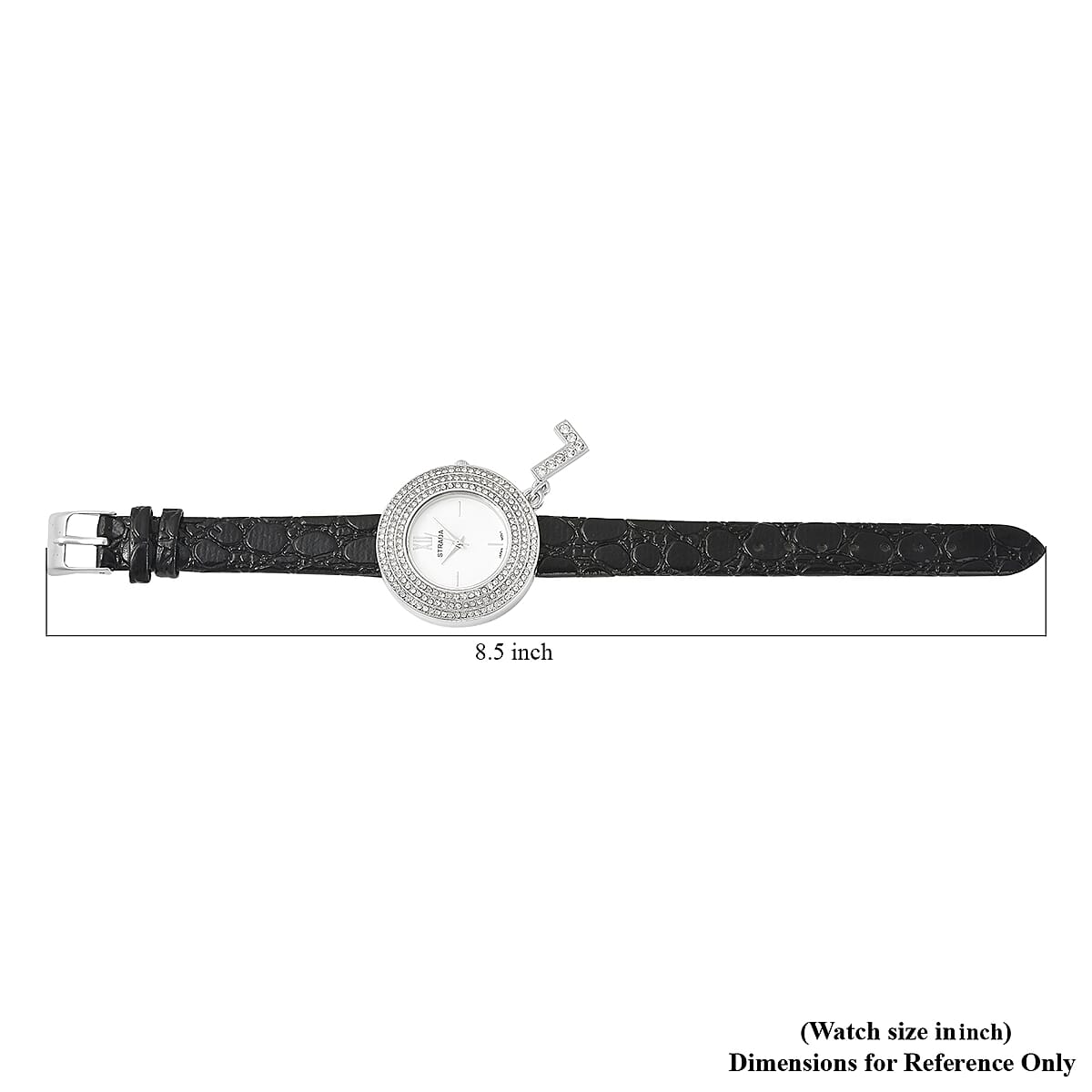 Strada Austrian Crystal Japanese Movement Triple Halo Watch with Initial L Charm and Black Faux Leather Strap , Women's Designer Watch , Analog Luxury Wristwatch image number 5