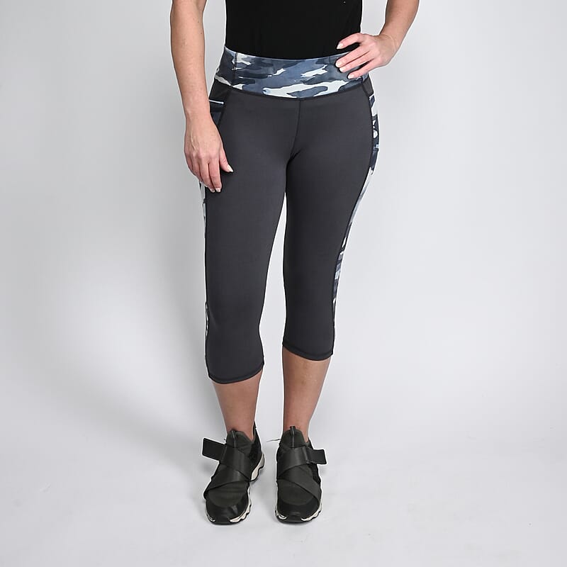 MARIKA Charcoal & Blue Camouflage Print Capri Legging - Large