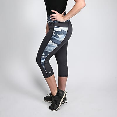 MARIKA Charcoal & Blue Camouflage Print Capri Legging - Large